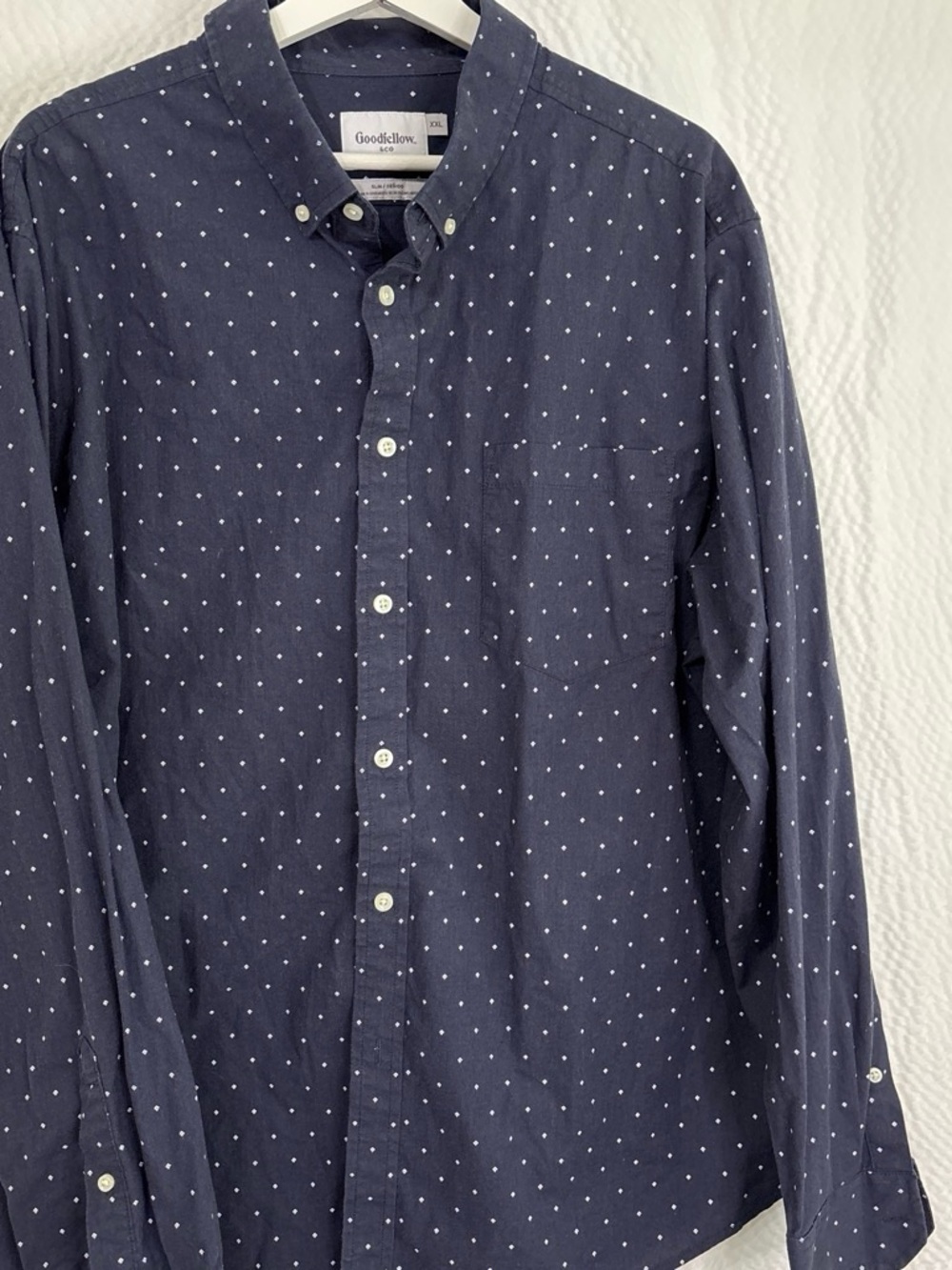 Goodfellow & Co Navy Button-Down Shirt with White Polka Dots